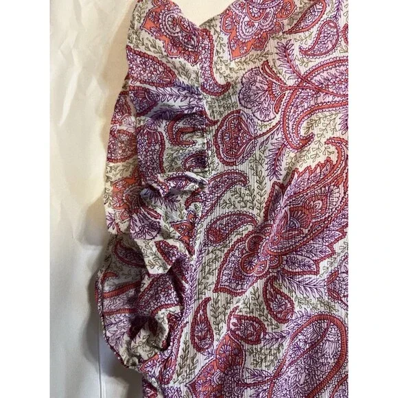 J Jill Pink Purple Paisley Print Blouse Size 3x Boho Split Neck Rayon - Picture 6 of 9